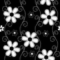 Tableaux sur verre Fleurs noir et blanc Modèle sans couture de vecteur de dentelle brodée