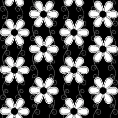 Cercles muraux Fleurs noir et blanc Modèle sans couture de vecteur de dentelle brodée