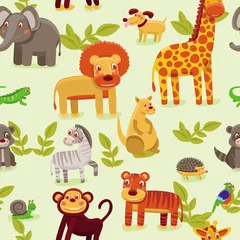 Afwasbaar Fotobehang Zoo vector naadloos patroon met tekenfilmdieren
