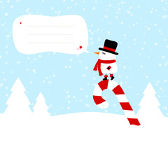 Snowman On Candy Cane Speech Bubble Blue