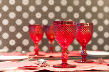 Wine glasses on a table in a restaurant