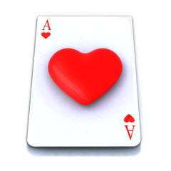 ace playing card with 3d heart