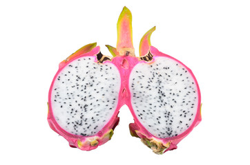 Cut of Dragon Fruit isolated on white