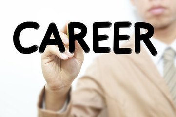 Young business man use hand drawing business word