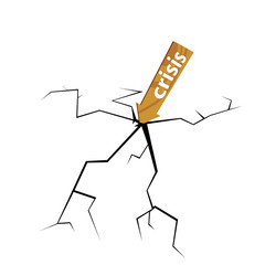 crack with wooden sign for crisis illustration