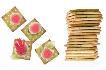 Stack of peanut butter craker with canapes
