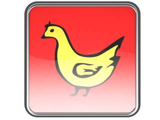 The red button with the chicken on a white background