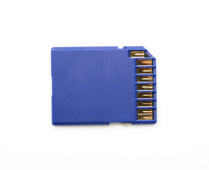 Blue SD memory card isolated on white