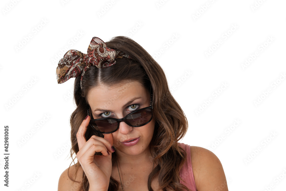 Sticker attractive young female wearing sunglasses