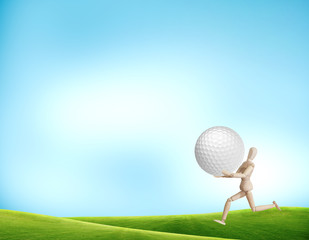Wooden run with golf ball on the course