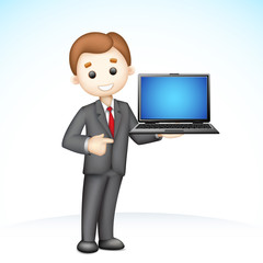 3d Business Man showing Laptop