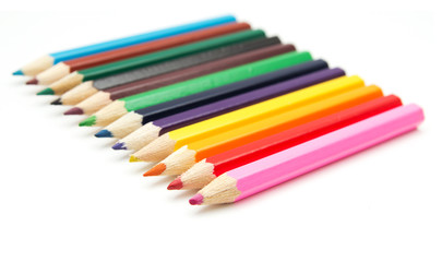 Colour pencils isolated on white background close up