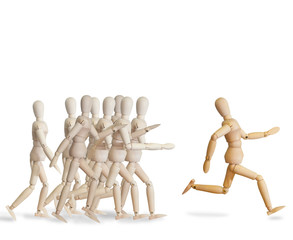 Wooden man run over the crowd for Human Resources concept