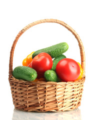 fresh vegetables in basket isolated on white