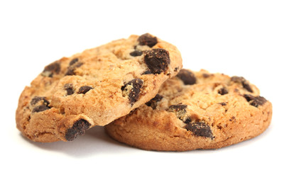 Chocolate chips cookies isolated on white.