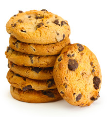 Chocolate chips cookies isolated on white.