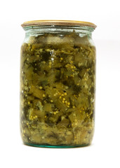 pickled courgettes home in the bank on a white background