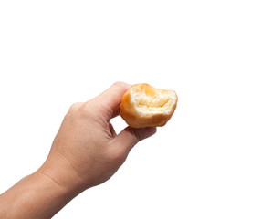 Pie in the hand on a white background