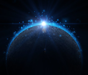 Rising Sun over the planet background