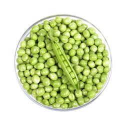 fresh green peas in a bowl  isolated on a white background