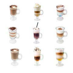 collection  glass cap with coffee   isolated