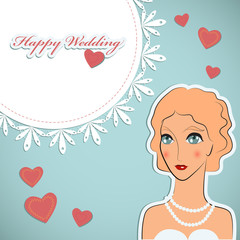 Card design with bride, wedding invitation