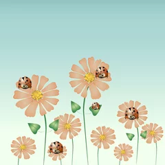 Foto op Canvas Madeliefjes en lieveheersbeestjes, kleurrijke achtergrond © goodreason