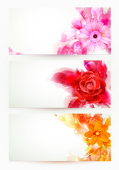 set of three banners, abstract headers with flowers