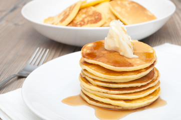Pancakes With Butter and Maple Syrup