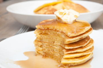 Pancakes With Butter and Maple Syrup