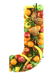 Letter - J made of fruits. Isolated on a white.