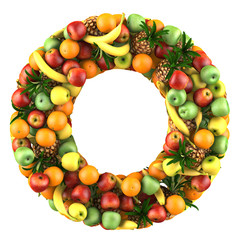 Letter - O made of fruits. Isolated on a white.