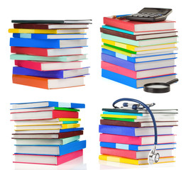 pile of books collage isolated on white