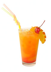 orange cocktail with a cherry