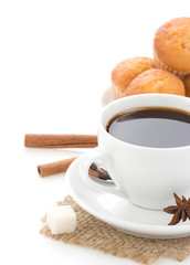 cup of coffee with beans isolated on white