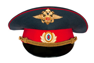 peak-cap of the Russian policeman on a white background.