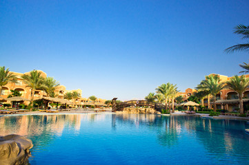 African resort, swimming pool.
