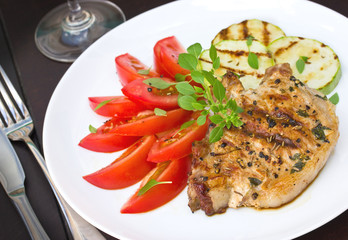 Grilled steak with grilled vegetables