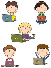 Cute cheerful boys with laptops