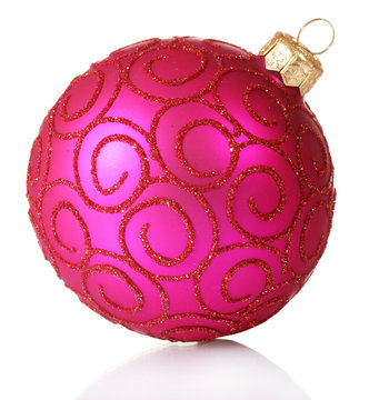 beautiful pink Christmas ball isolated on white