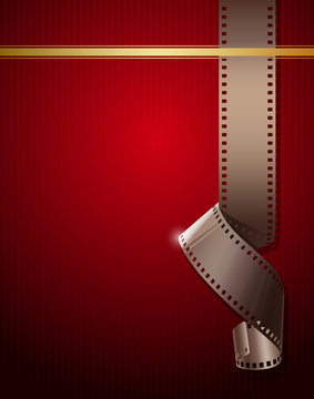 Camera film roll on wallpaper red background, vector