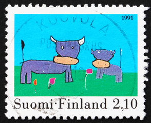 Postage stamp Finland 1989 Cows Grazing