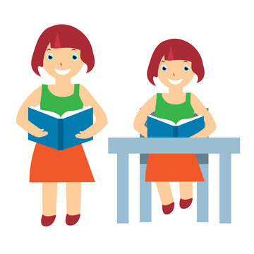 vector illustration of a girl reading