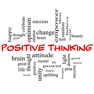 Positive Thinking Word Cloud Concept in Red Caps