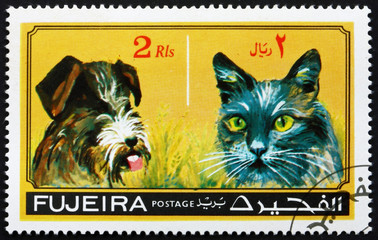 Postage stamp Fujeira 1971 Dog and Cat, Pets