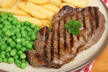 Sirloin Steak with Fries and Peas
