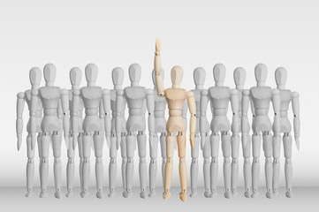 Wooden model in the crowd for human resource and question concep