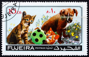 Postage stamp Fujeira 1971 Dog and Cat, Pets