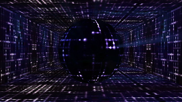 Animated space ball rotating in sci-fi corridor