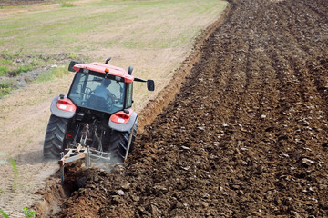 Tractor plowing the field